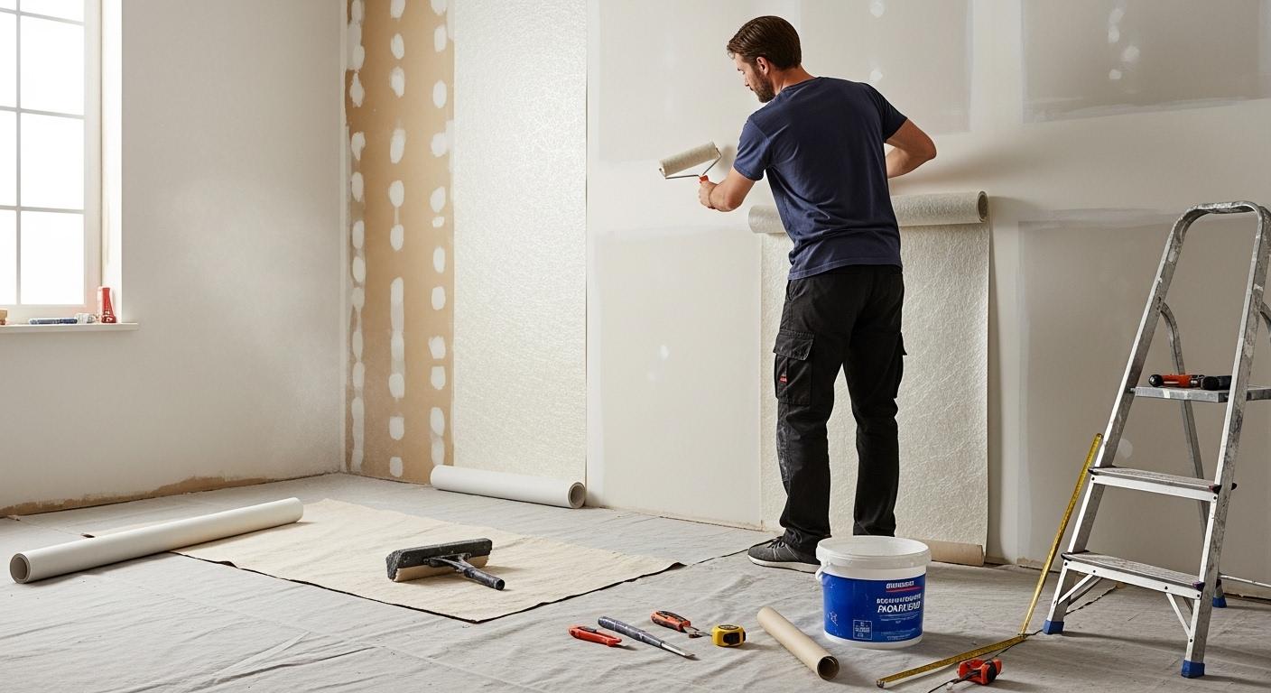 Une-personne-applique-soigneusement-une-toile-de-verre-sur-un-mur-bien-prepare-utilisant-un-rouleau-1756657805 Toile de verre et respiration des murs : le secret d’un intérieur sain
