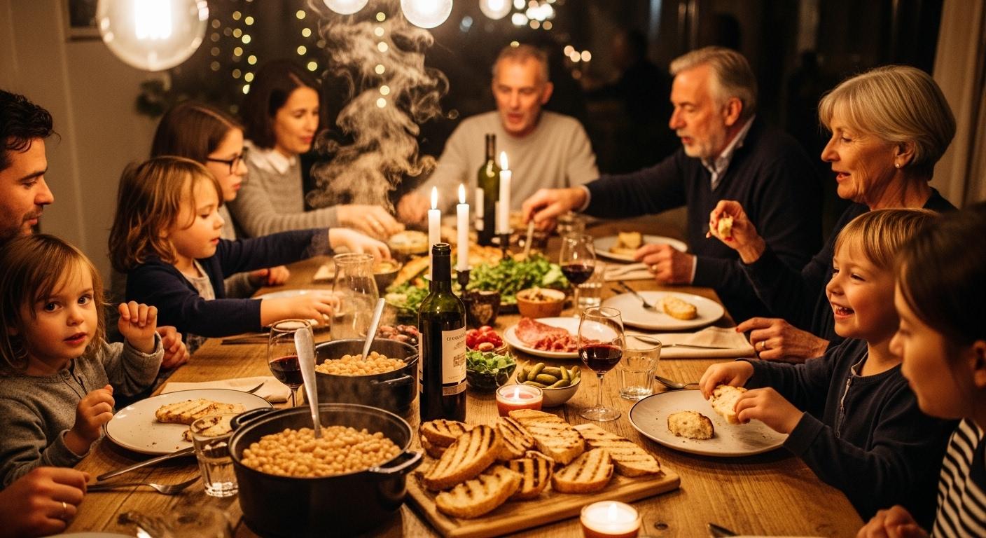 Une-grande-table-familiale-sous-une-lumiere-chaleureuse-garnie-de-plats-de-mogettes-fumantes-de-pain-1757155507 Recette mogette de Vendée : la cocotte pleine de saveurs et d’aromates