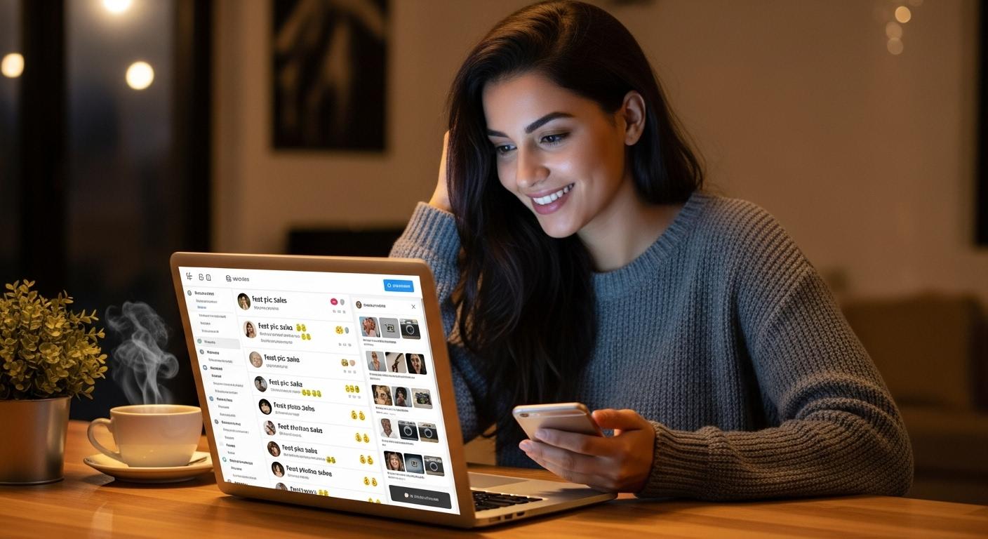 Une-jeune-femme-souriante-assise-a-une-table-avec-un-ordinateur-portable-ouvert-consulte-ses-notific-1758639605 Vendre ses pieds en ligne : la tendance fun qui rapporte gros