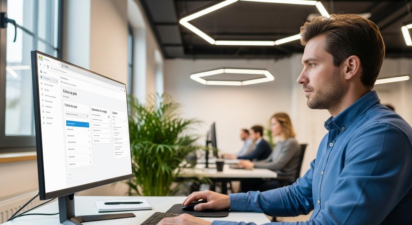 Un-employe-de-bureau-consulte-son-ordinateur-affichant-linterface-du-portail-RH-avec-des-onglets-ouv-1759337105 Maboxrh : la solution RH qui simplifie la gestion des congés et absences