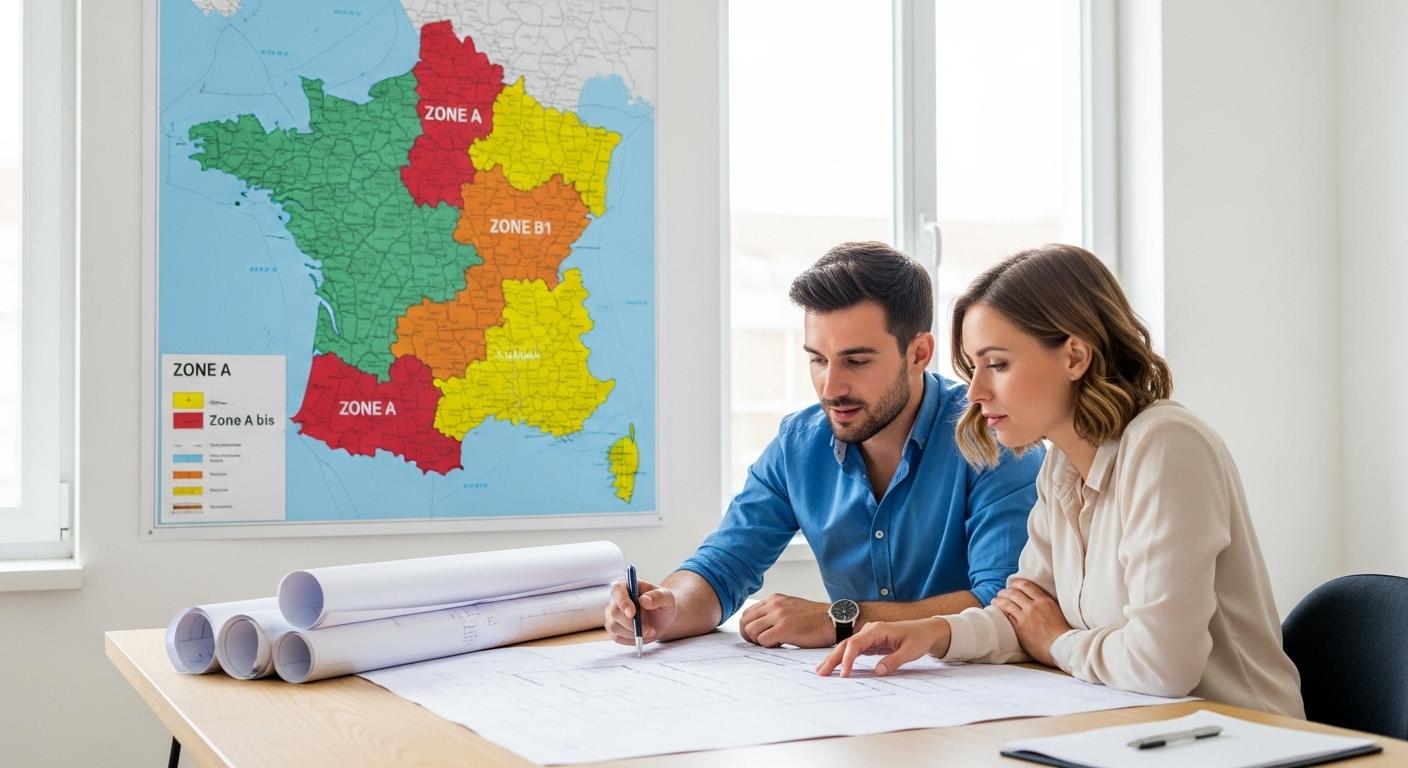 Un-couple-de-jeunes-investisseurs-examine-les-plans-dun-appartement-neuf-dans-un-bureau-lumineux-ave-1762278304 Lois Pinel avis : les avantages fiscaux et limites de ce dispositif