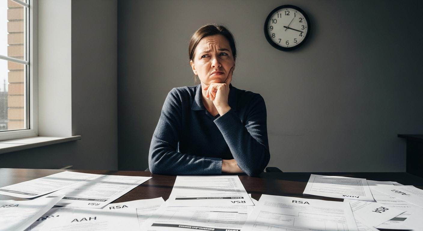 Une-personne-assise-face-a-un-bureau-administratif-des-formulaires-RSA-et-AAH-eparpilles-lair-perple-1763570344 Cumul RSA et AAH : le cadre légal, les montants et vos droits