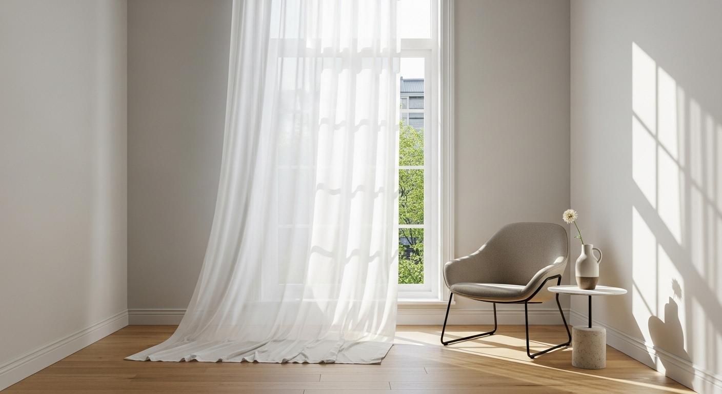 Vue-dune-petite-piece-lumineuse-avec-une-fenetre-habillee-dun-rideau-long-et-leger-qui-effleure-le-s-1762116844 Longueur rideaux petite fenêtre : la solution idéale pour une pièce élégante