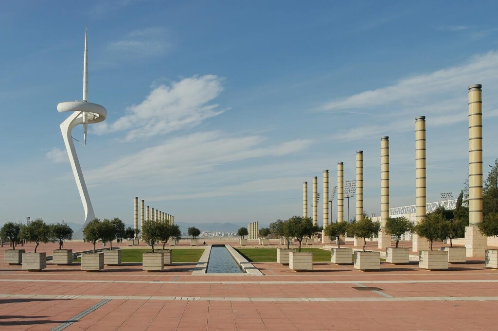 Vue aérienne du stade olympique de Montjuïc à Barcelone lors d'un événement sportif